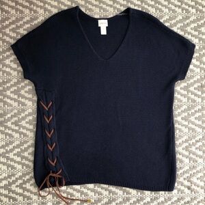 Chico’s lace up Lizzy pullover knit size 1 short sleeve dolman sweater